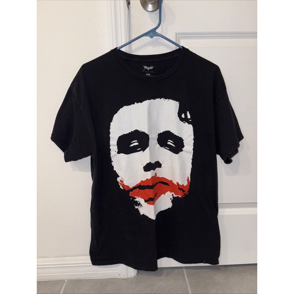 Batman The Dark Knight Joker Face Heath Ledger T-Shirt Large Black Movie Tee